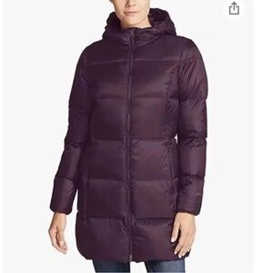 Eddie Bauer Luna Peak Down Puffer Parka Jacket Coat w/ Hood Eggplant Plum sz M